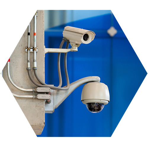 Two video surveillance cameras mounted on pole