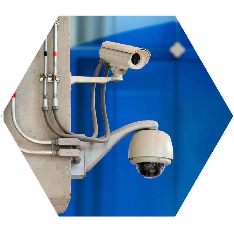 Two video surveillance cameras mounted on pole